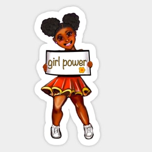 Girl power black anime manga girl cheerleader with Afro hair in puffs, brown eyes and dark brown skin side profile. Hair love ! Sticker